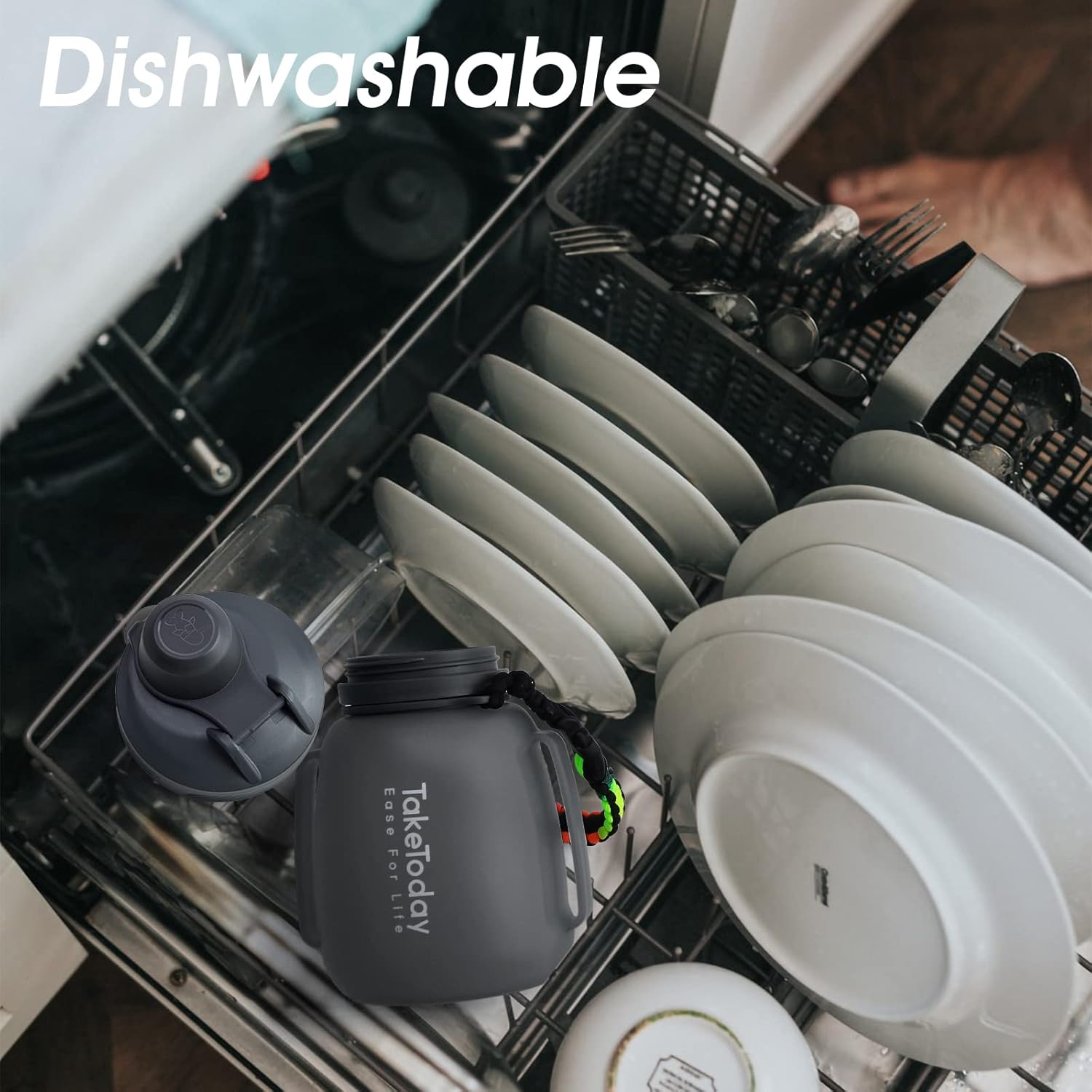 Collapsible Water Bottles 40 OZ Motivational Water Bottle with Straw and Paracord Handle Silicone Sports Water Jug with Times Leakproof Large Water Bottle for Yoga Camping Outdoors - Image 7