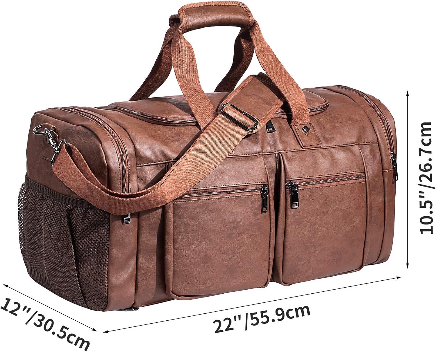 Leather Travel Bag with Shoe Pouch,Weekender Overnight Bag Waterproof Leather Large Carry On Bag Travel Tote Duffel Bag for Men or Women-Brown - Image 4