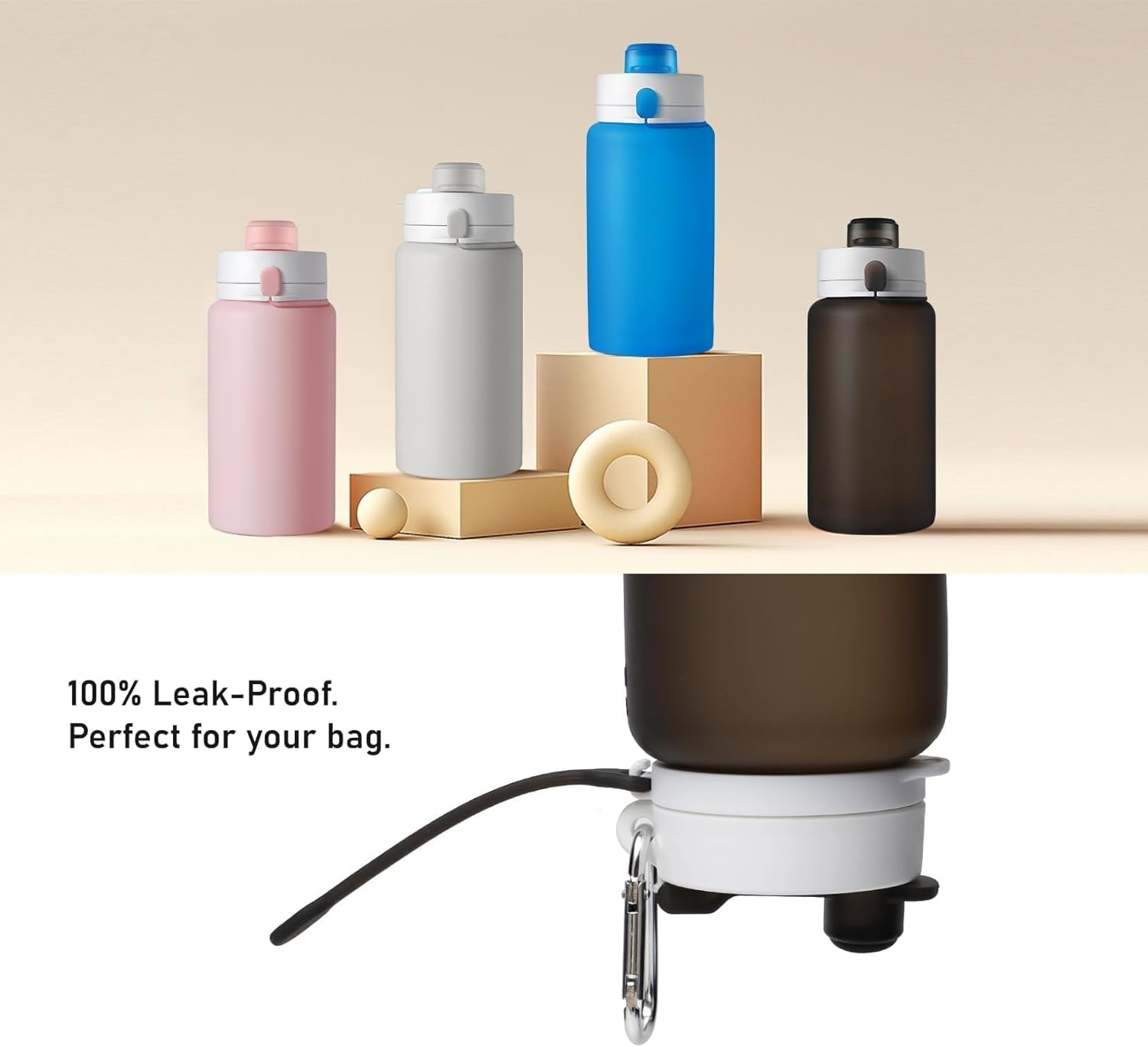 Opard Collapsible Water Bottles 19 Oz - BPA Free, Leak Proof, Foldable Silicone Collapse Bottle, Easy to Compact and Expandable, Travel Essentials Accessories - Image 5